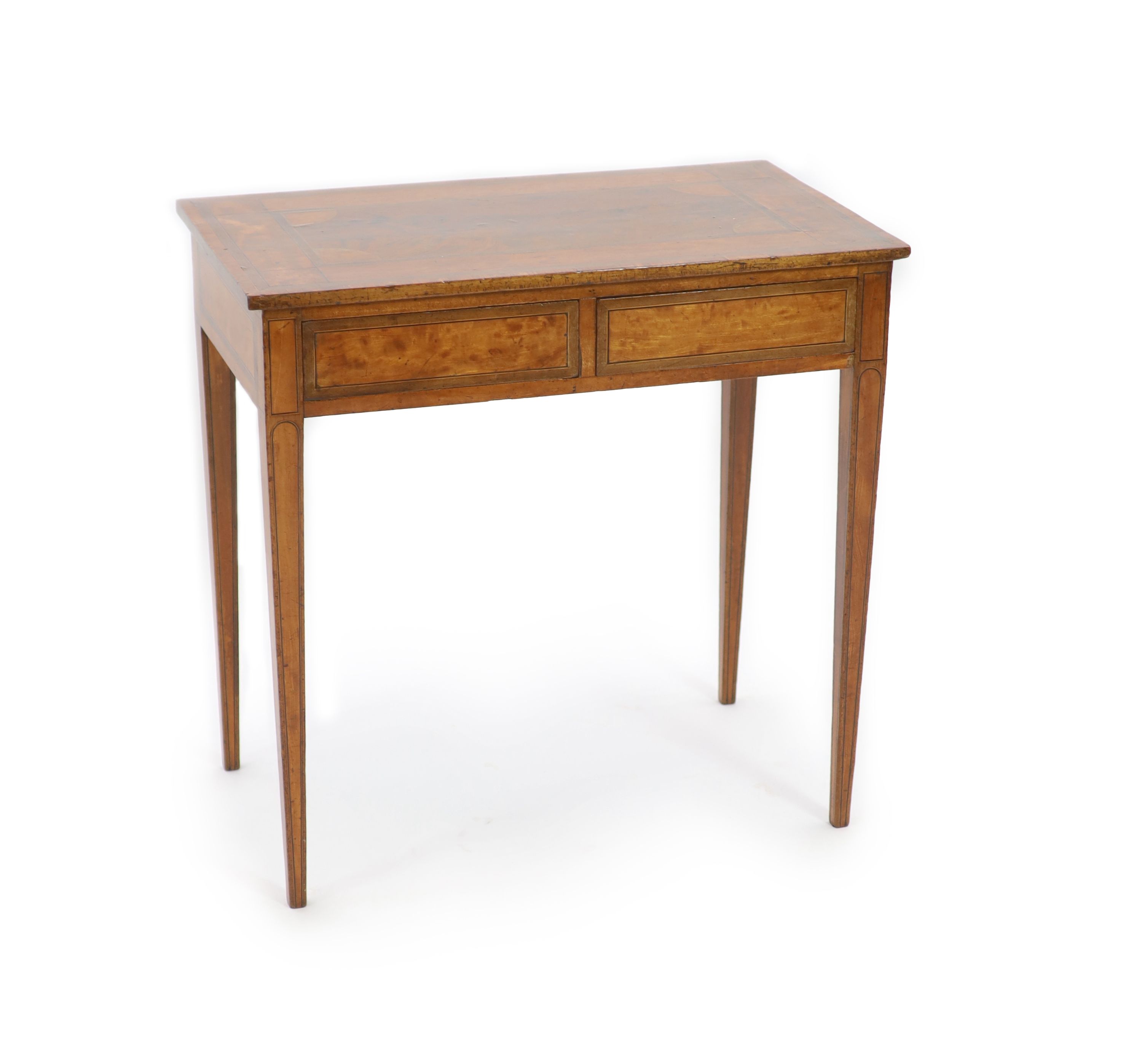 A George III inlaid mahogany and satinwood side table, W.77cm D.45cm H.75cm